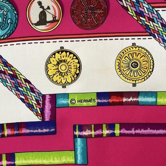 Hermes Scarf Carré 90 Pink×white×multi Pelile Main - Picture 3 of 7